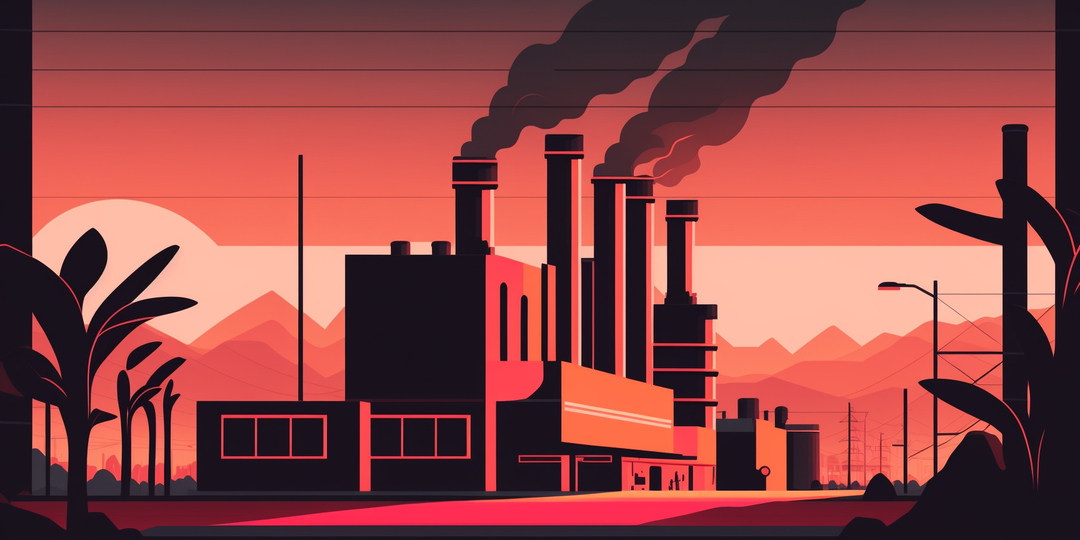 Factory emits carbon dioxide (CO2) emissions, contributing to climate change and global warming